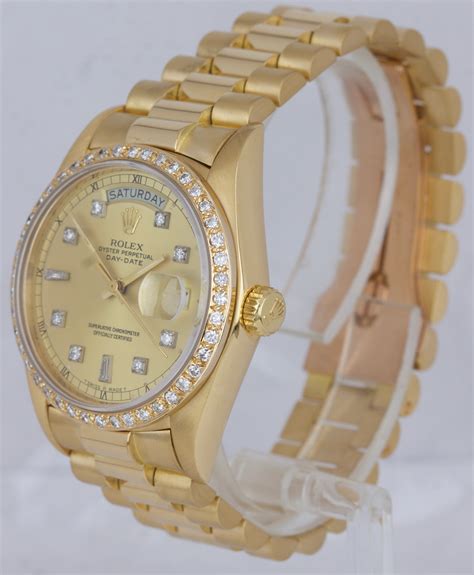 rolex president gold diamond bezel|Rolex presidential diamond bezel price.